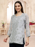 Load image into Gallery viewer, Seva Chikan Hand Embroidered Georgette Lucknowi Chikan Top With Slip