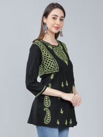 Load image into Gallery viewer, Seva Chikan Hand Embroidered Black Cotton Lucknowi Chikankari Top