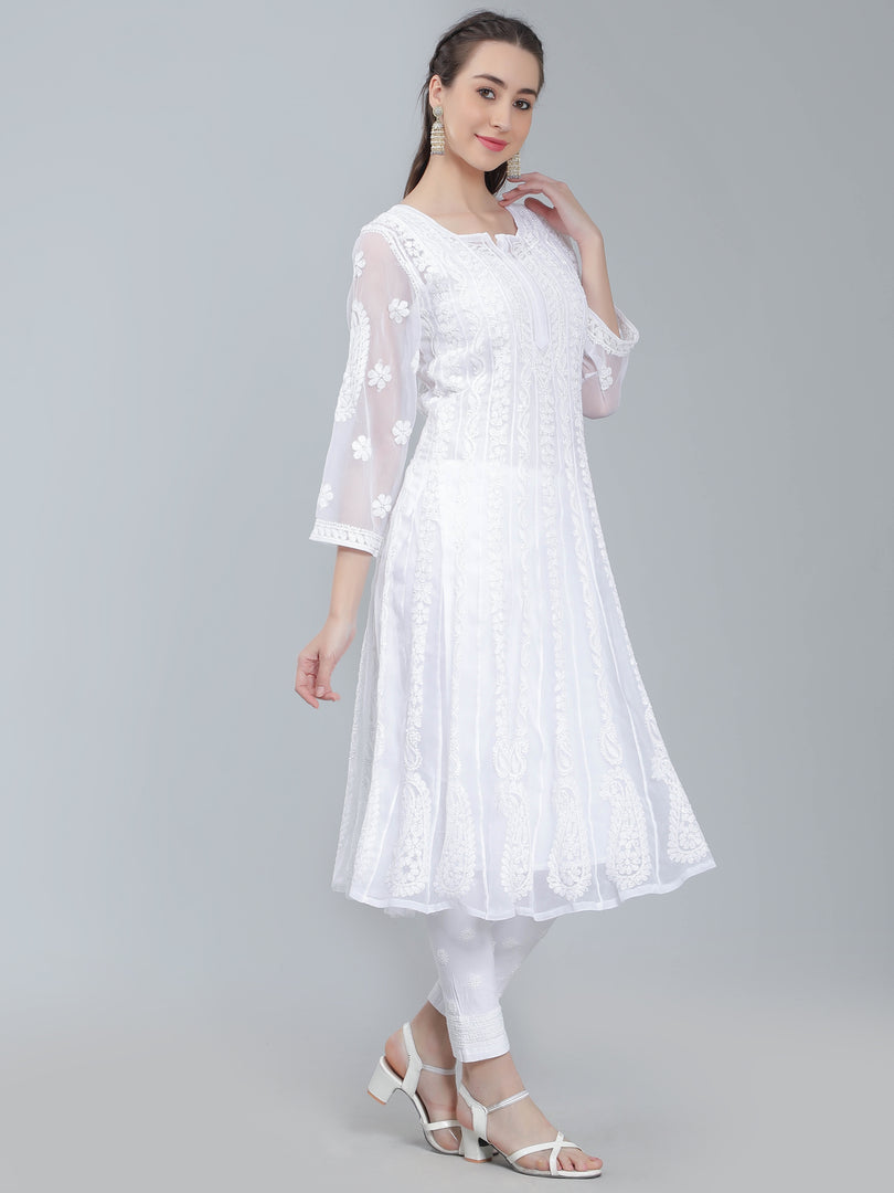 Seva Chikan Hand Embroidered Georgette Lucknowi Chikankari Anarkali