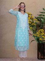 Load image into Gallery viewer, Seva Chikan Hand Embroidered Georgette Lucknowi Chikankari Kurta With Slip