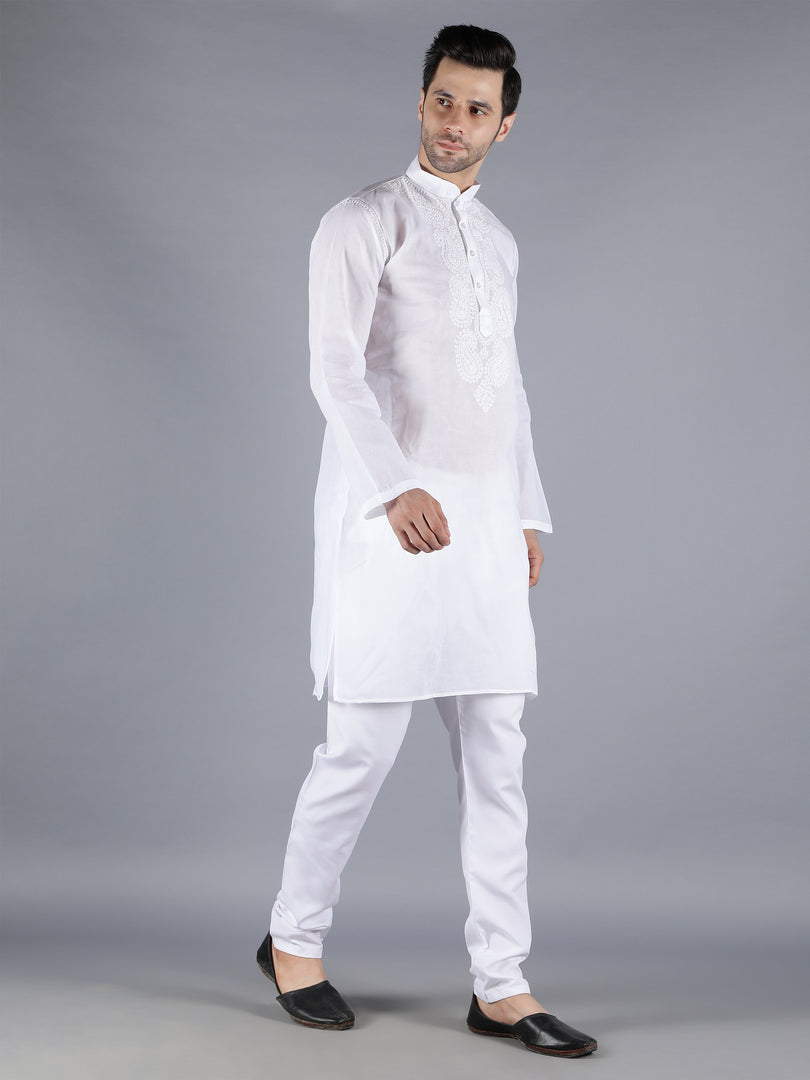 Seva Chikan Hand Embroidered  Lucknowi Chikan Mens Kurta