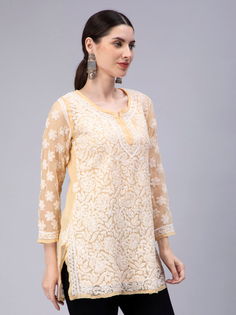 Seva Chikan Hand Embroidered Georgette Lucknowi Chikan Top With Slip