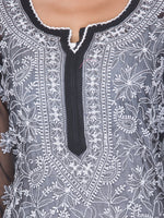 Load image into Gallery viewer, Seva Chikan Hand Embroidered Black Georgette Lucknowi Chikankari Kurti SCL1082