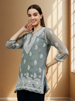 Load image into Gallery viewer, Seva Chikan Hand Embroidered Georgette Lucknowi Chikankari Top With Slip