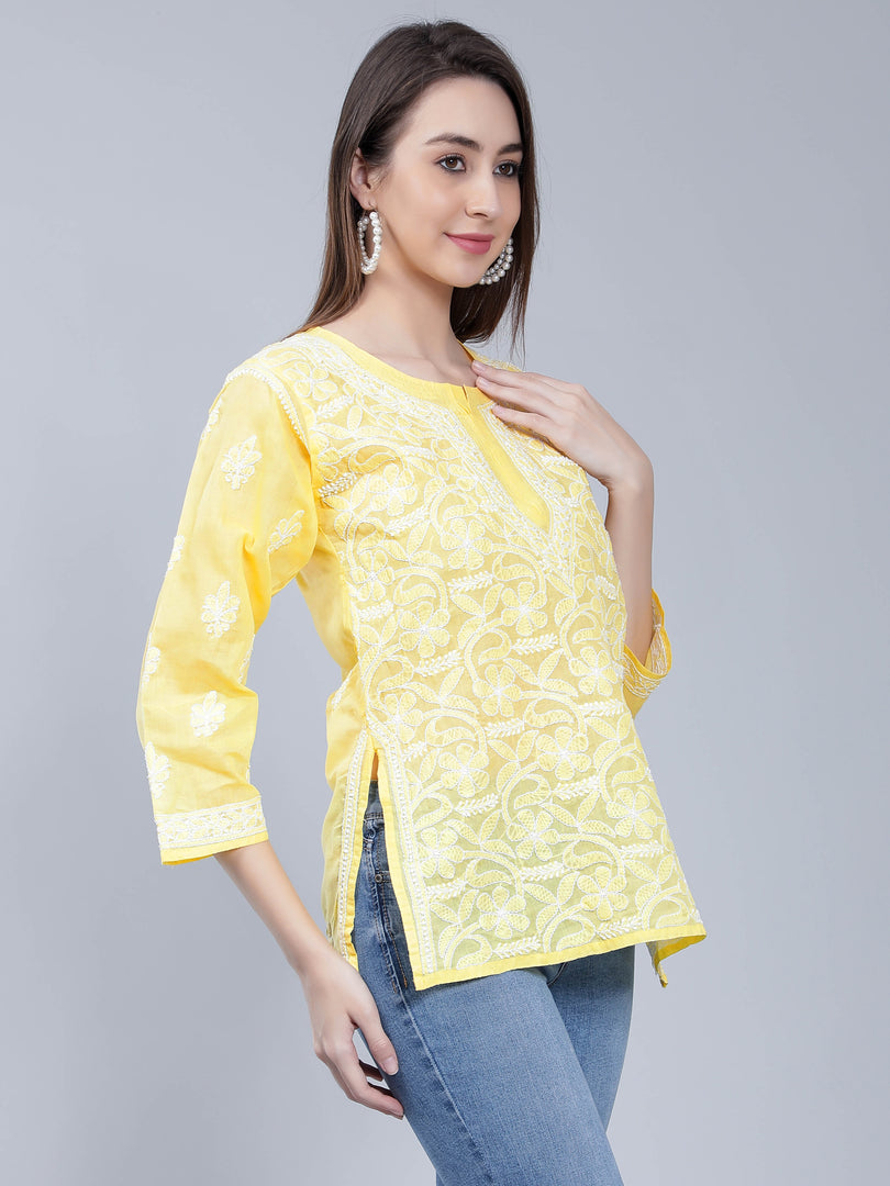 Seva Chikan Hand Embroidered Terivoil Cotton Lucknowi Chikan Top