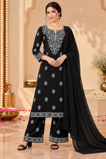 Load image into Gallery viewer, Seva Chikan Hand Embroidered Black Terivoil Cotton Lucknowi Chikankari Unstitched Suit Piece-SCL13139