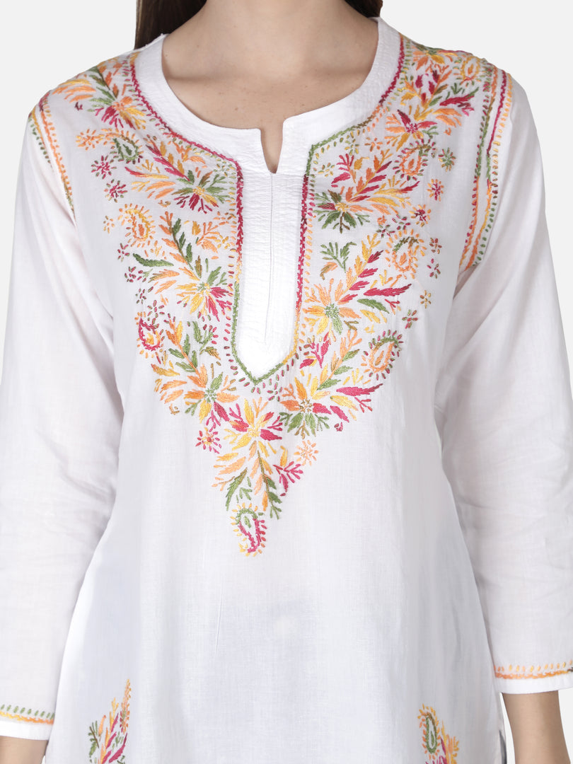 Seva Chikan Hand Embroidered Cotton Lucknowi Chikan Short Top