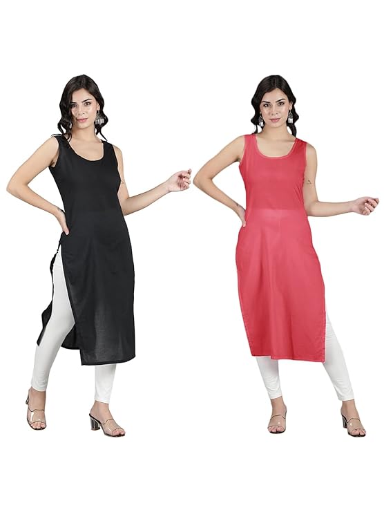 Seva Chikan Cotton Long Slips Combo Of Black (Pack of 2)