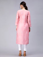 Load image into Gallery viewer, Seva Chikan Hand Embroidered Pink Chanderi Lucknowi Chikan Kurti-SCL4327