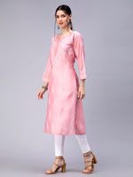 Load image into Gallery viewer, Seva Chikan Hand Embroidered Pink Chanderi Lucknowi Chikan Kurti-SCL4327
