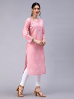 Load image into Gallery viewer, Seva Chikan Hand Embroidered Pink Chanderi Lucknowi Chikan Kurti-SCL4327