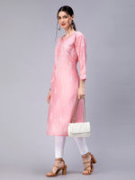 Load image into Gallery viewer, Seva Chikan Hand Embroidered Pink Chanderi Lucknowi Chikan Kurti-SCL4327