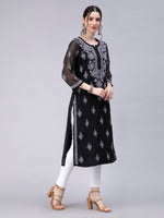 Load image into Gallery viewer, Seva Chikan Hand Embroidered Georgette Chikankari Kurta With Matching Slip
