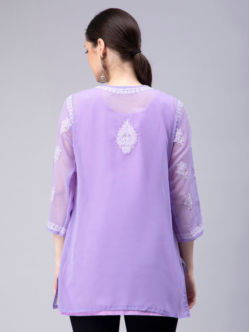 Seva Chikan Hand Embroidered Georgette Lucknowi Chikankari Top With Slip