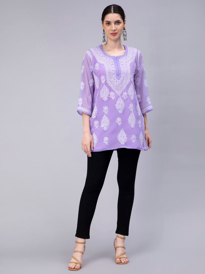 Seva Chikan Hand Embroidered Georgette Lucknowi Chikankari Top With Slip