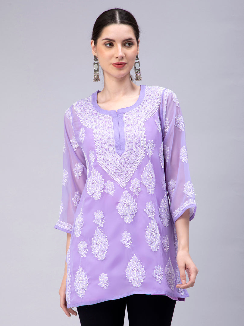 Seva Chikan Hand Embroidered Georgette Lucknowi Chikankari Top With Slip