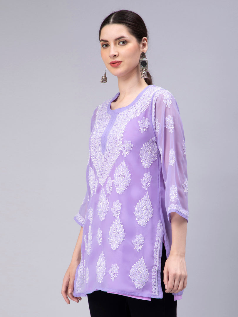 Seva Chikan Hand Embroidered Georgette Lucknowi Chikankari Top With Slip