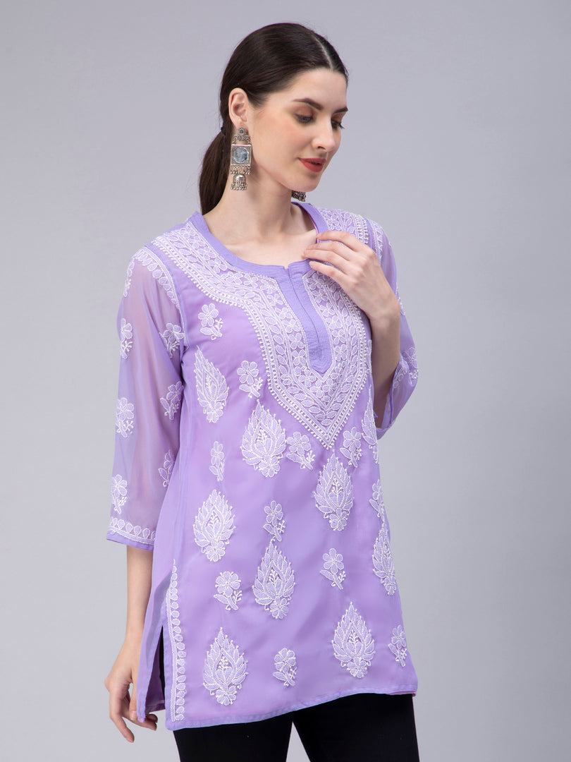 Seva Chikan Hand Embroidered Georgette Lucknowi Chikankari Top With Slip