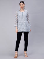 Load image into Gallery viewer, Seva Chikan Hand Embroidered Georgette Lucknowi Chikan Top With Slip