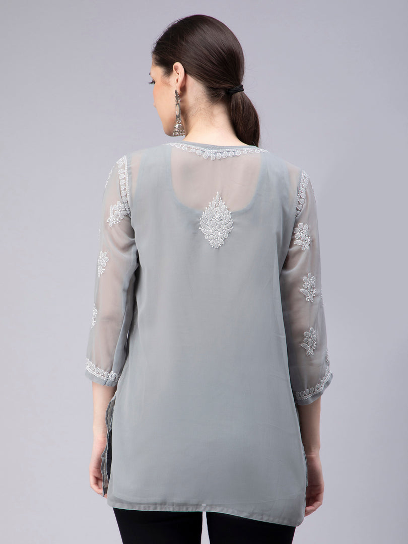 Seva Chikan Hand Embroidered Georgette Lucknowi Chikankari Top With Slip