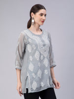Load image into Gallery viewer, Seva Chikan Hand Embroidered Georgette Lucknowi Chikankari Top With Slip