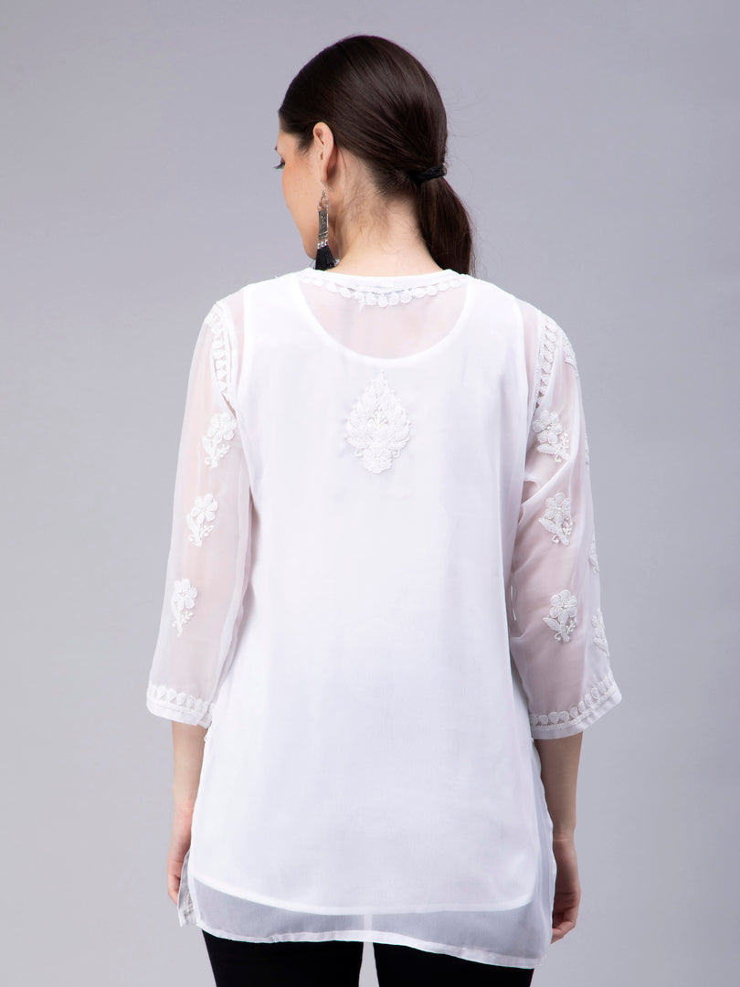 Seva Chikan Hand Embroidered Georgette Lucknowi Chikankari Top With Slip