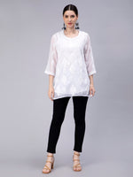 Load image into Gallery viewer, Seva Chikan Hand Embroidered Georgette Lucknowi Chikankari Top With Slip