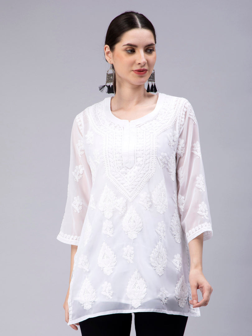 Seva Chikan Hand Embroidered Georgette Lucknowi Chikankari Top With Slip