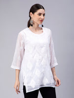 Load image into Gallery viewer, Seva Chikan Hand Embroidered Georgette Lucknowi Chikankari Top With Slip