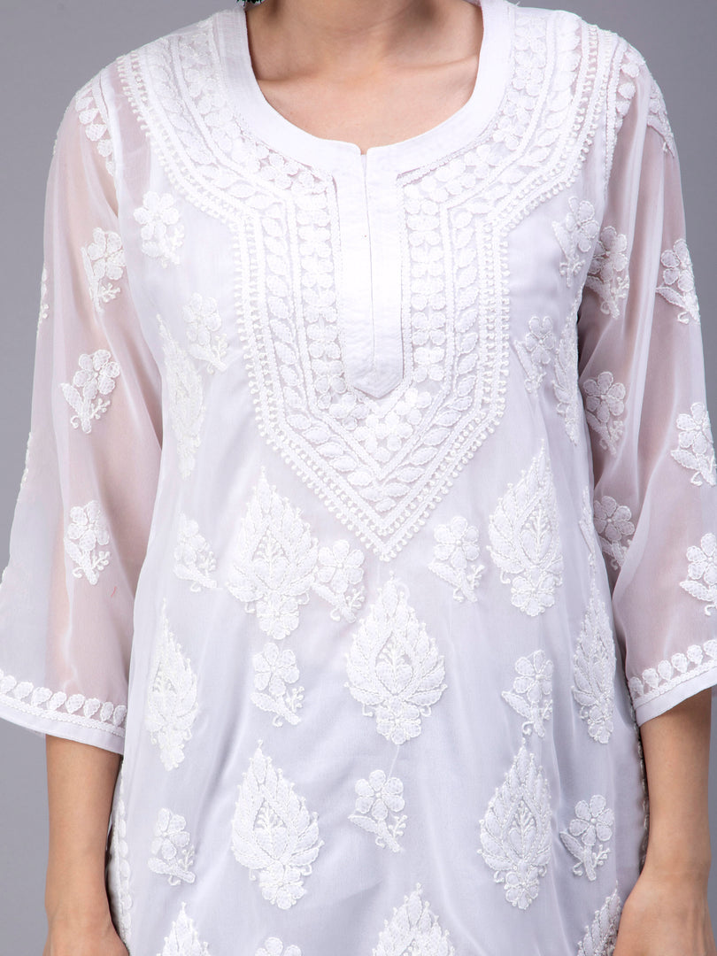Seva Chikan Hand Embroidered Georgette Lucknowi Chikankari Top With Slip