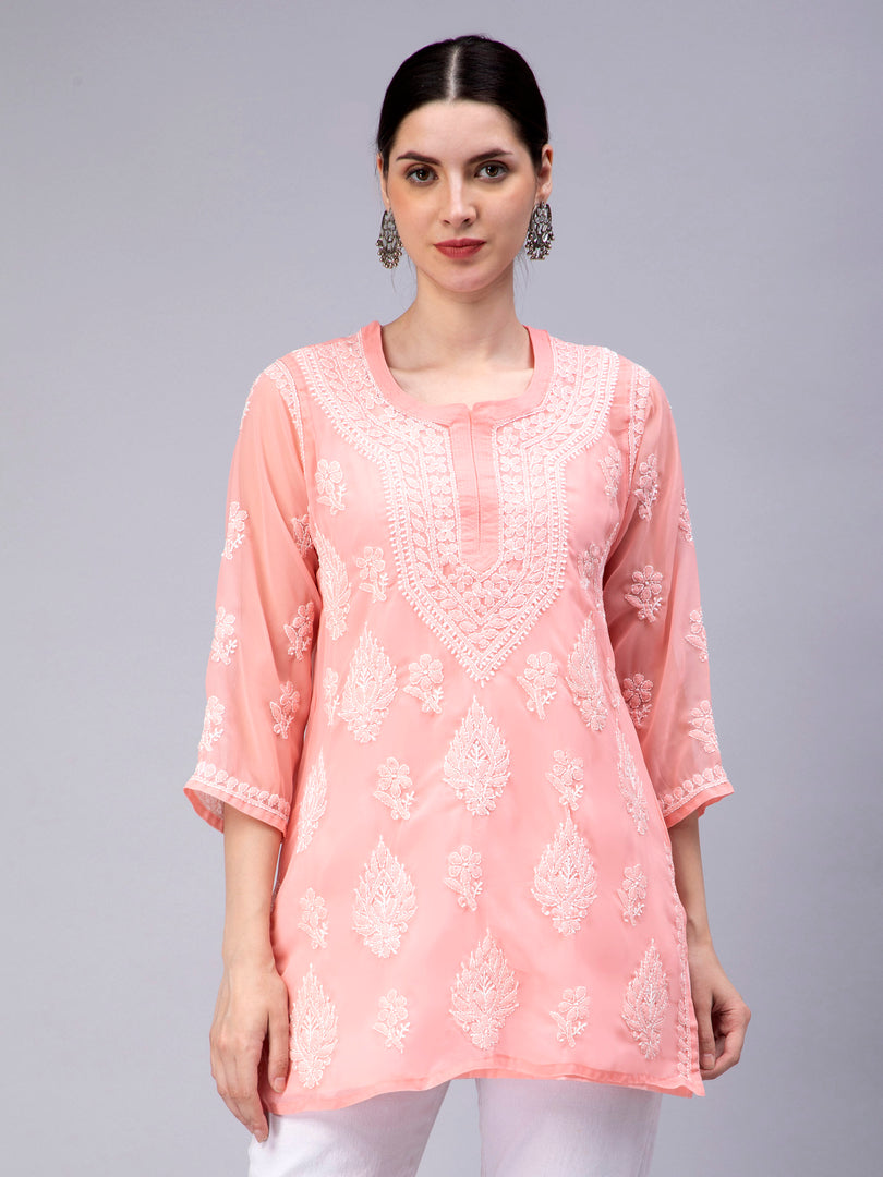 Seva Chikan Hand Embroidered Georgette Lucknowi Chikankari Top With Slip