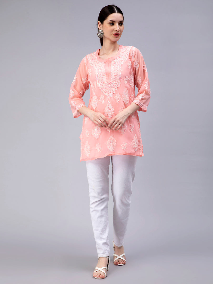 Seva Chikan Hand Embroidered Georgette Lucknowi Chikankari Top With Slip