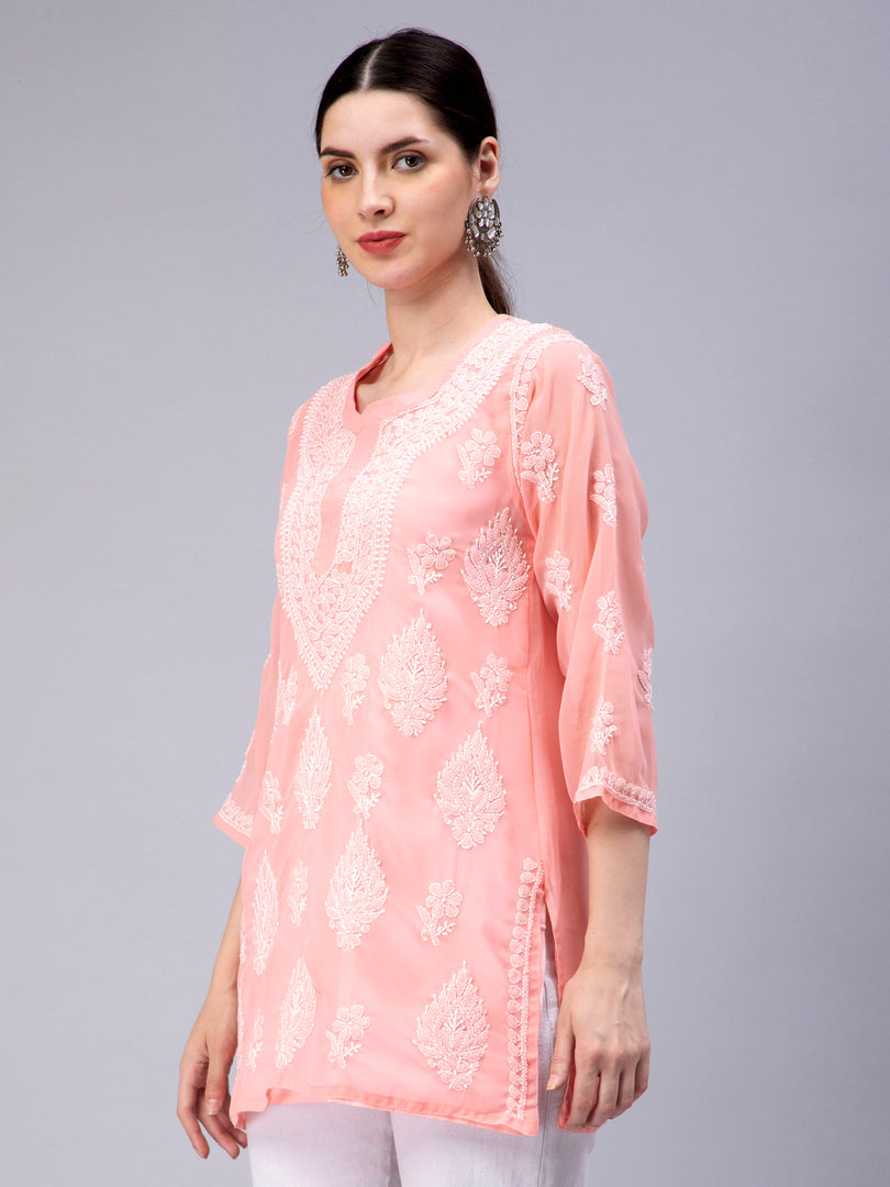 Seva Chikan Hand Embroidered Georgette Lucknowi Chikankari Top With Slip