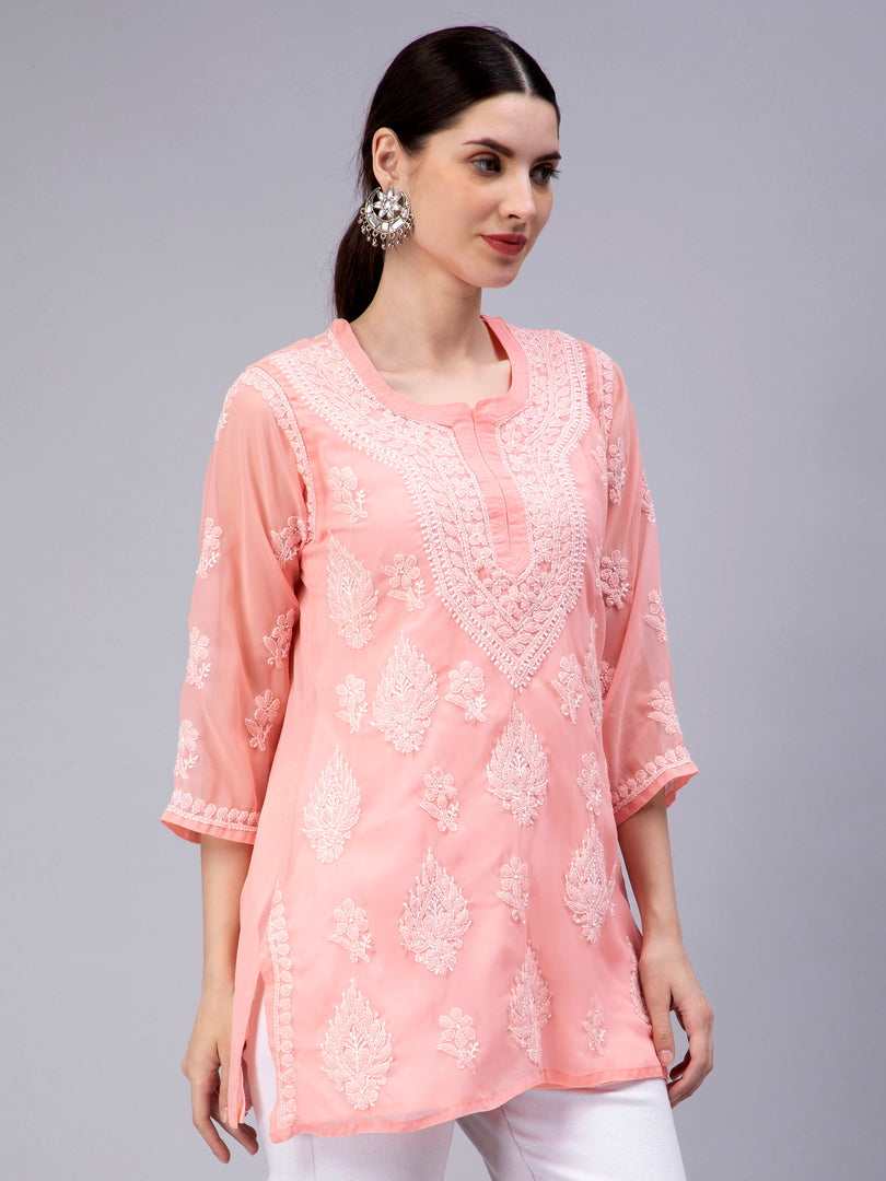 Seva Chikan Hand Embroidered Georgette Lucknowi Chikankari Top With Slip