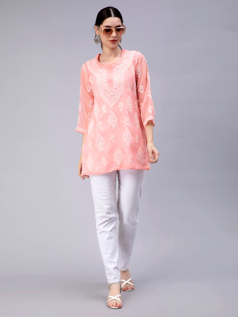 Seva Chikan Hand Embroidered Georgette Lucknowi Chikankari Top With Slip