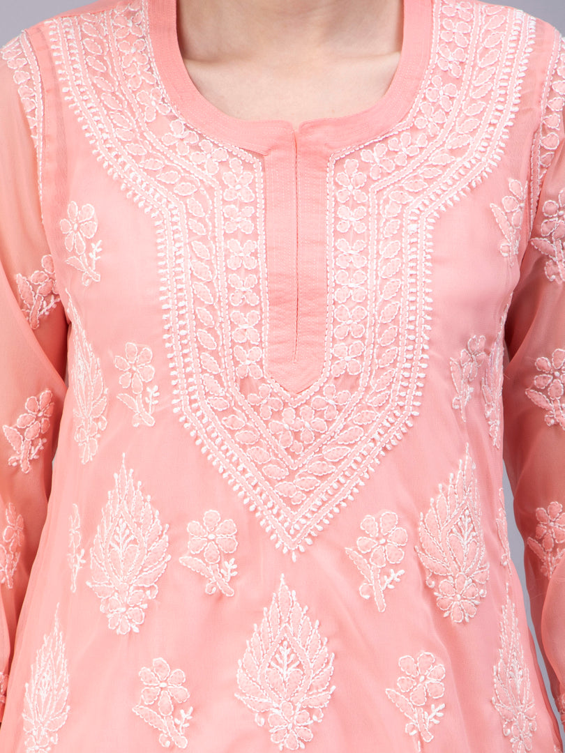 Seva Chikan Hand Embroidered Georgette Lucknowi Chikankari Top With Slip
