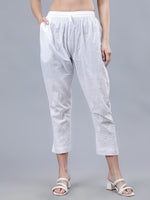 Load image into Gallery viewer, Seva Chikan Hand Embroidered Lucknowi Chikankari White Cotton Pant-SCL11033