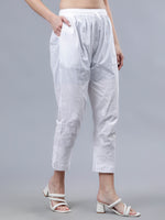 Load image into Gallery viewer, Seva Chikan Hand Embroidered Lucknowi Chikankari White Cotton Pant-SCL11033