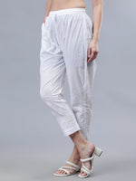 Load image into Gallery viewer, Seva Chikan Hand Embroidered Lucknowi Chikankari White Cotton Pant-SCL11033