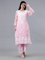 Load image into Gallery viewer, Seva Chikan Hand Embroidered Georgette Lucknowi Chikankari Kurta Set