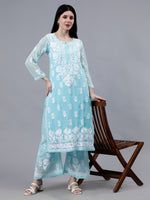 Load image into Gallery viewer, Seva Chikan Hand Embroidered Georgette Lucknowi Chikankari Kurta Set