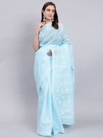 Load image into Gallery viewer, Seva Chikan Hand Embroidered Blue Terivoil Cotton Lucknowi Chikankari Saree- SCL6044