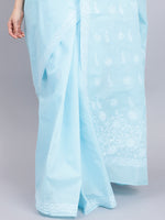 Load image into Gallery viewer, Seva Chikan Hand Embroidered Blue Terivoil Cotton Lucknowi Chikankari Saree- SCL6044