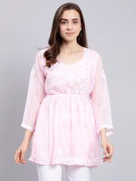 Load image into Gallery viewer, Seva Chikan Hand Embroidered Georgette Lucknowi Chikankari Top With Slip