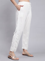 Load image into Gallery viewer, Seva Chikan Hand Embroidered Lucknowi Chikankari White Viscose Georgette Trouser Palazzo for Women SCL11027