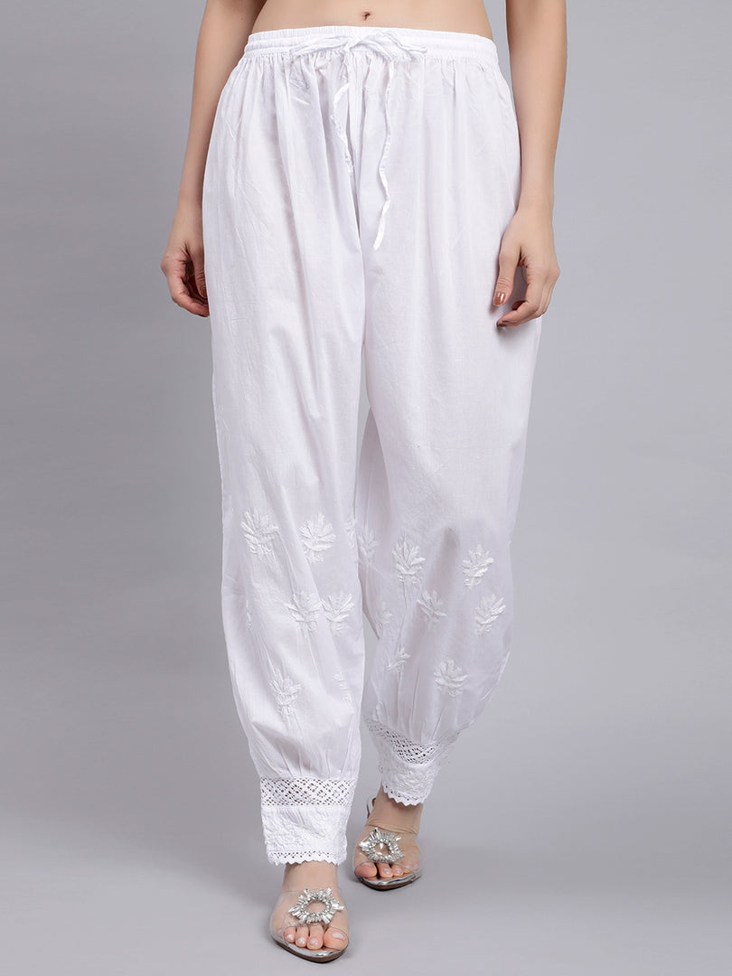 Seva Chikan Hand Embroidered Lucknowi Chikankari White Cotton Afghani Salwar for Women SCL11030
