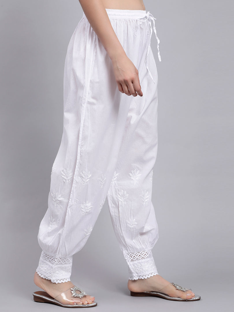 Seva Chikan Hand Embroidered Lucknowi Chikankari White Cotton Afghani Salwar for Women SCL11030