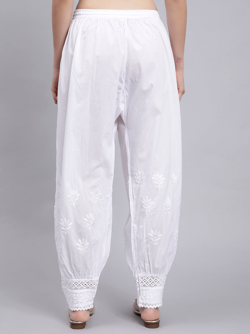 Seva Chikan Hand Embroidered Lucknowi Chikankari White Cotton Afghani Salwar for Women SCL11030