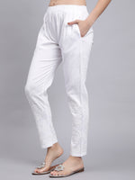 Load image into Gallery viewer, Seva Chikan Hand Embroidered Lucknowi Chikankari White Lycra Trouser Pant for Women SCL11028