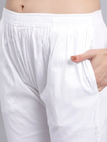 Load image into Gallery viewer, Seva Chikan Hand Embroidered Lucknowi Chikankari White Lycra Trouser Pant for Women SCL11028